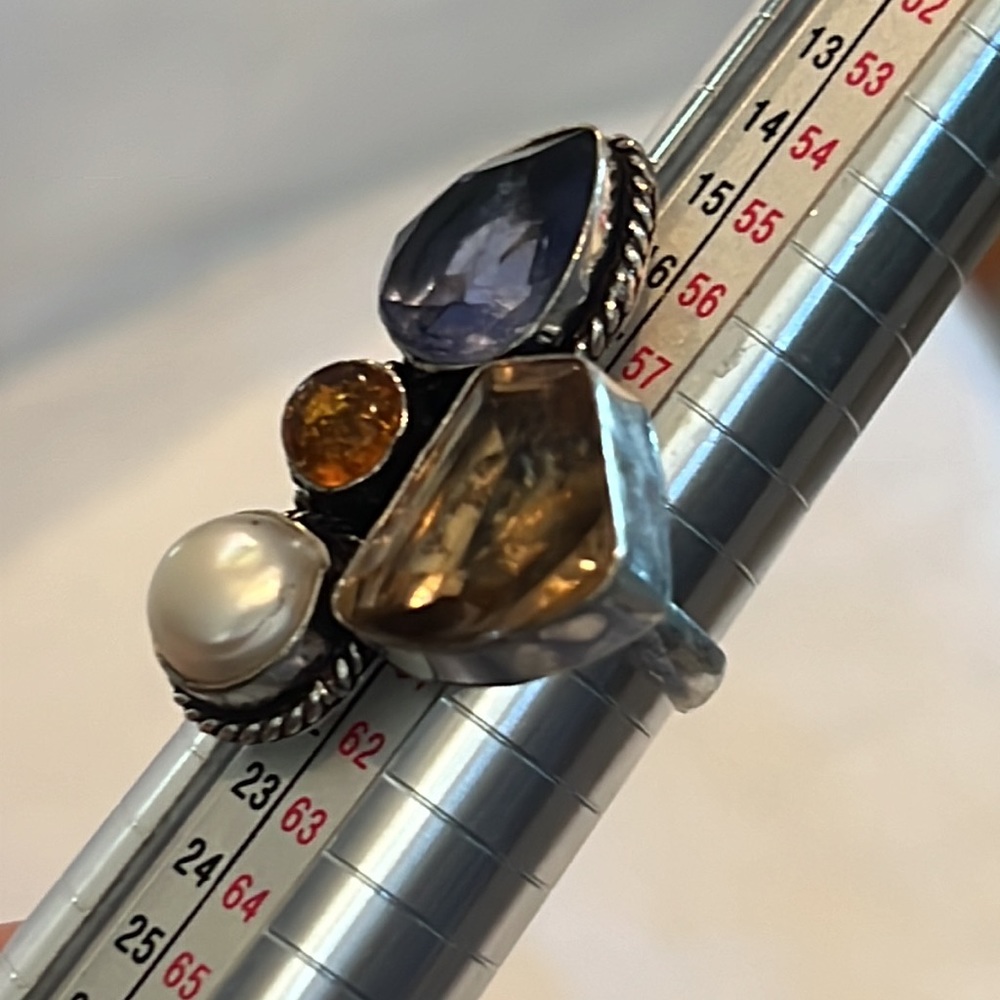 #369 Amethyst, Amber, Pearl Handcrafted Ring 💍 Size 9 NWOT - Picture 12 of 15